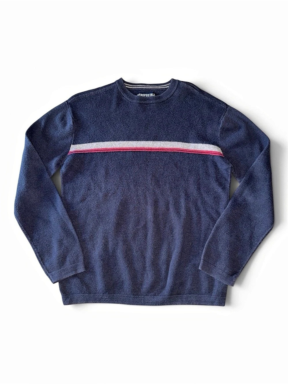 Aeropostale Color Block Crewneck in Blue & White Size Small Vintage Knit Sweater